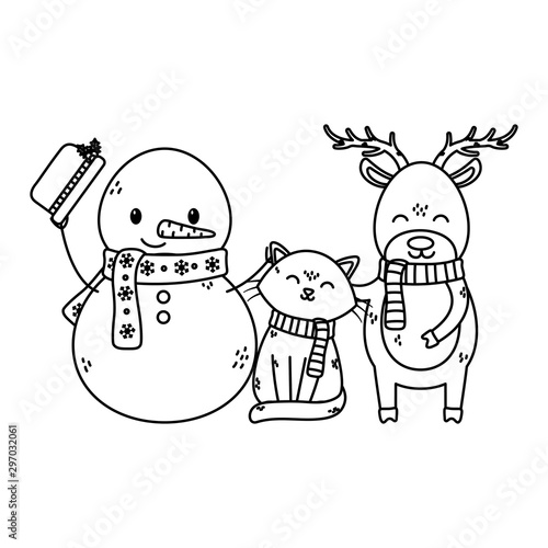 Wallpaper Mural snowman cat and reindeer celebration merry christmas thick line Torontodigital.ca