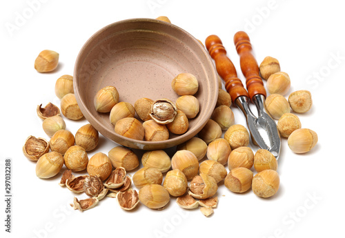 Hazelnuts on white background 