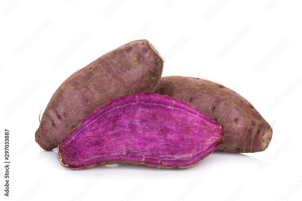 purple sweet potato or yam isolated on white background - obrazy, fototapety, plakaty 