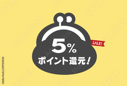 「ポイント還元」「増税後セール」販促素材：シンプルでかわいいがま口アイコンの「5%ポイント還元」セール