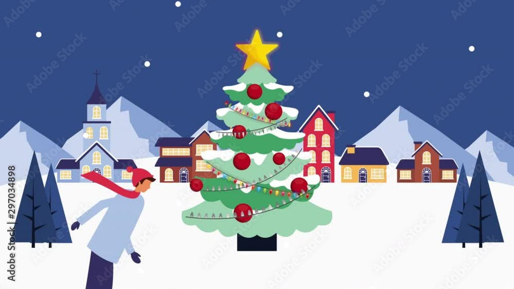 happy merry christmas pine tree in snowscape happy merry christmas pine tree in snowscape