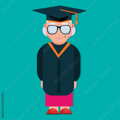 elderly woman graduates. isolated for education concept vector illustration