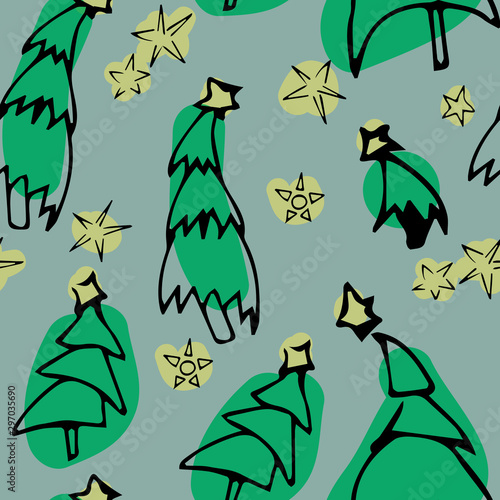 Stars among the trees, christmas holiday pattern vector surface design