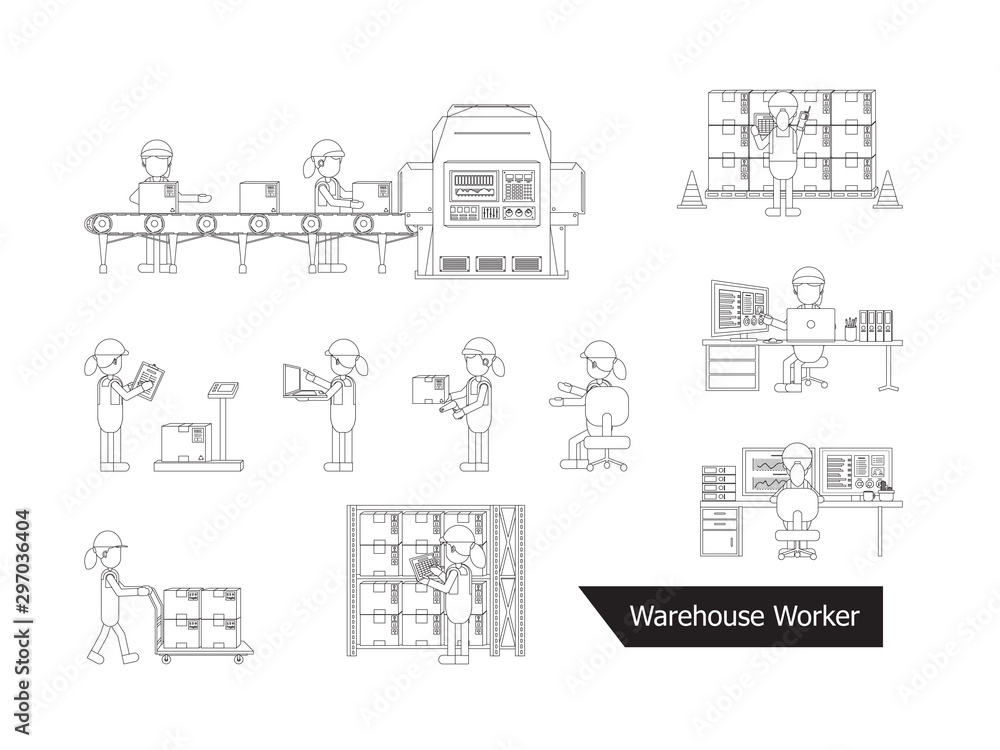 Set of female warehouse workers