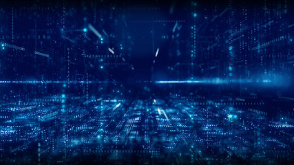 Digital cyberspace with particles and Digital data network connections concept