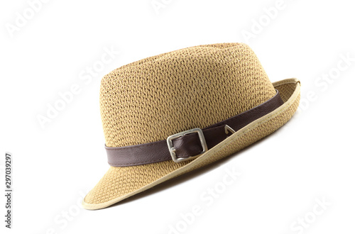 Vintage Straw hat fasion isolated on white background.