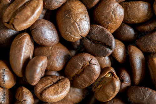 close up of roasted coffee beans