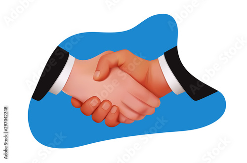 Business people shaking hands, finishing up meeting. Successful businessmen handshaking after good deal. Vector handshake illustration in realistic style. Isolated partnership icon. Success concept