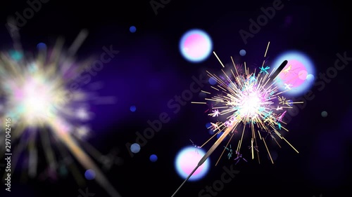 colorful sparkler and bokeh on black background