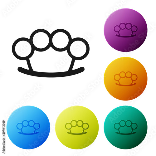 Black Brass knuckles icon isolated on white background. Set icons colorful circle buttons. Vector Illustration