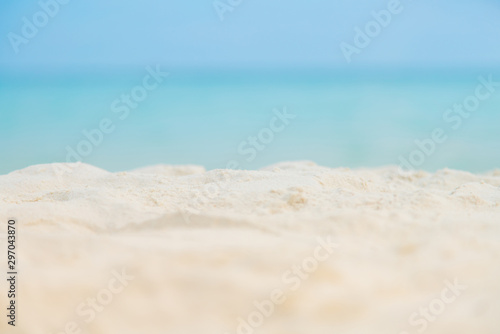 Soft focus white Sand on the beach and blue sea sky.Summer vacation outdoor and travel holiday in Samed island Thailand