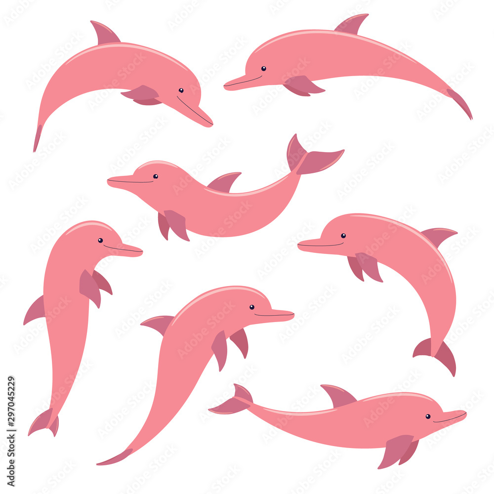 Naklejka premium pink dolphin. collection of colorful icons on white background. vector
