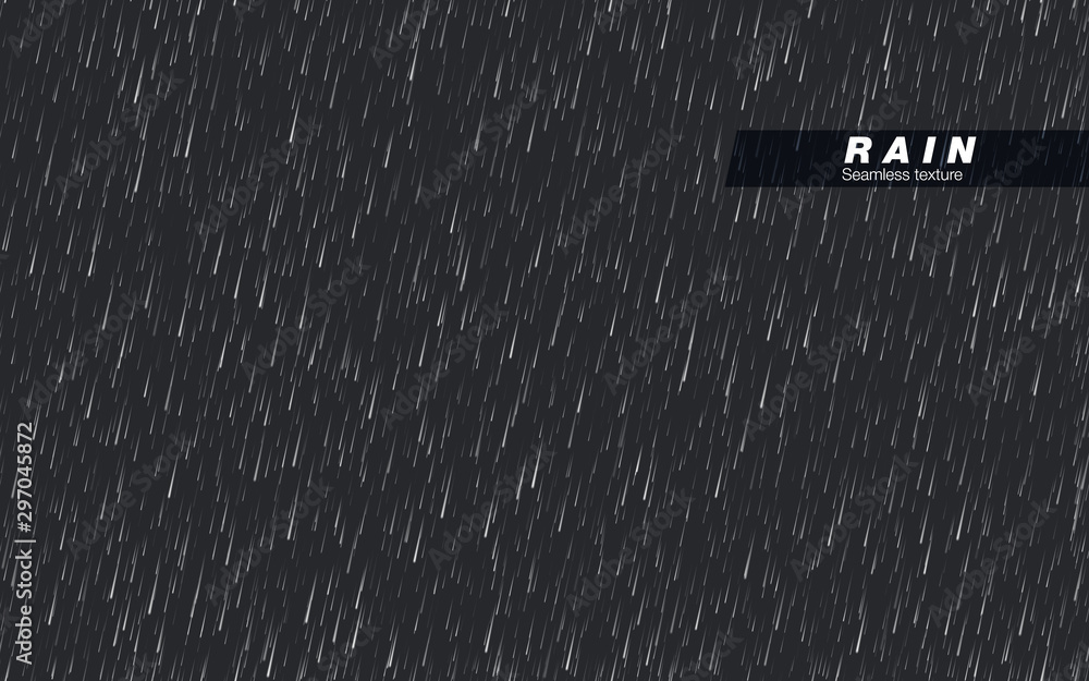 Seamless rainfall texture. Rain drop. Vector isolated on dark background - obrazy, fototapety, plakaty 