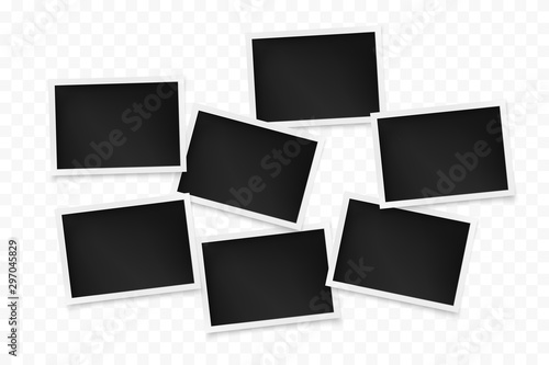Set of horizontal photo frames on transparent background. Template of photography board. Vector illustration