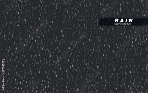 Seamless rainfall texture. Rain drop. Vector isolated on dark background