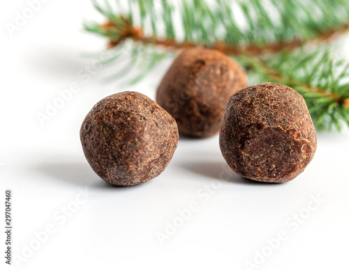 Natural cacao balls with Christmas decoration