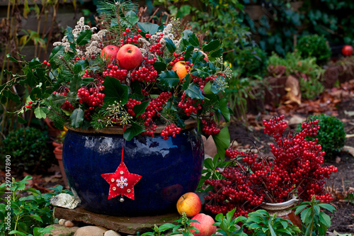 Winterly Decoration In Blue Pot