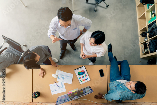 Photos topview of Group of colleagues having an informal meeting ,Business people discu