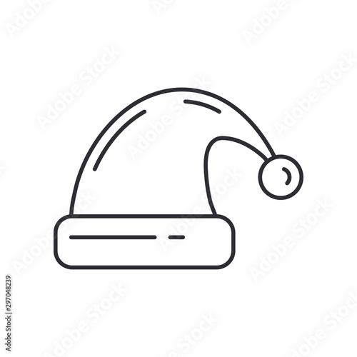 Christmas traditional santas fur cap line icon. Holiday Xmas winter trendy decoration background. Holidays event, carnival party element icon. Children happiness. Vector linear illustration vintage.