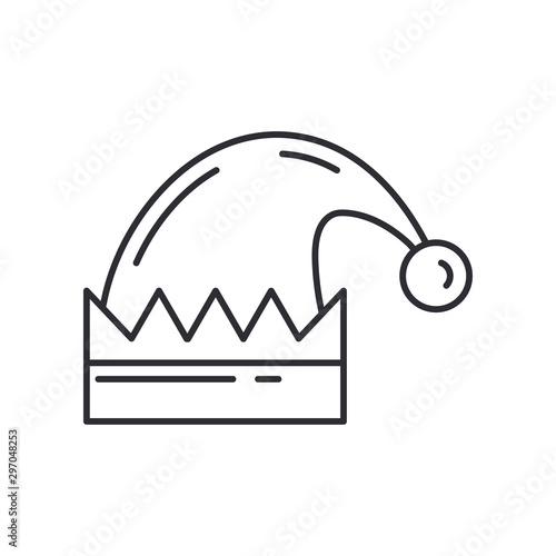 Christmas traditional santas fur cap line icon. Holiday Xmas winter trendy decoration background. Holidays event, carnival party element icon. Children happiness. Vector linear illustration vintage.