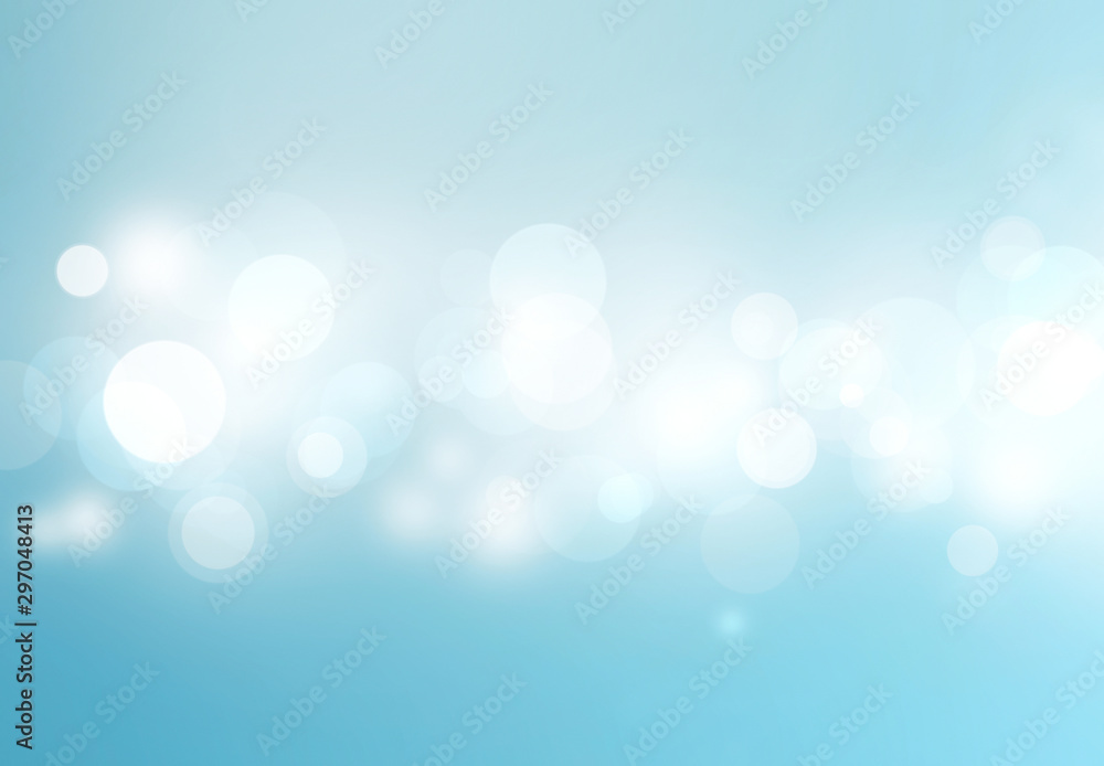 Blurred bokeh on blue background,abstract defocused lights.Illustration.