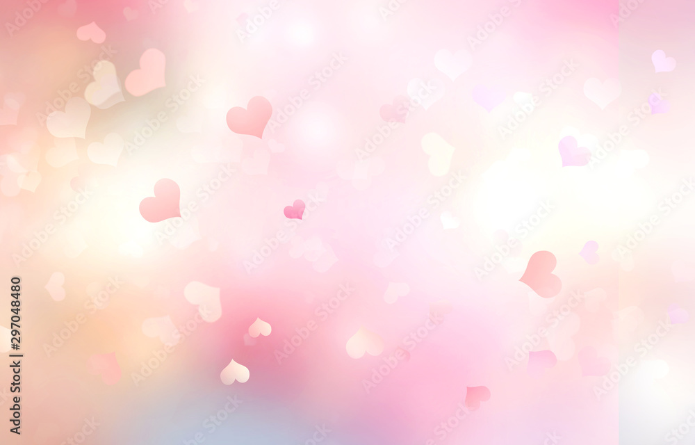 Valentine's day blurred hearts pink background,romantic abstract bokeh texture.Illustration.