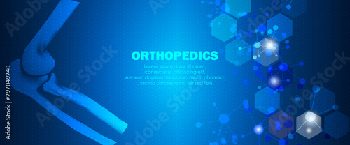 Molecular structure and elbow bone background. Abstract orthopedics background with molecule DNA. Medical, science and technology, hospital for body joints, anatomy concept. Vector illustration