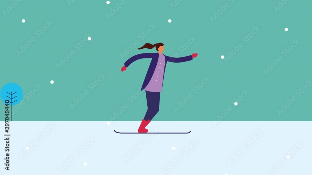 young woman snowboarding in snowscape young woman snowboarding in snowscape