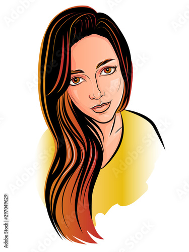 color portrait of a beautiful young girl with long hair