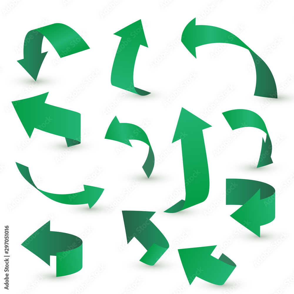 Arrow stickerst various angles and directions. 3d vector icon set. Arrow stickerst various angles and directions. 3d vector icon set.