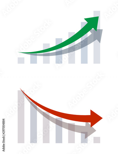 Graphs showing rise and fall in profits or earnings. Vector illustration
