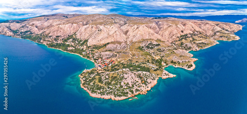 Fototapeta Naklejka Na Ścianę i Meble -  Stara Baska. Aerial panoramic view of Stara Baska village and stone desert landscape of Krk island
