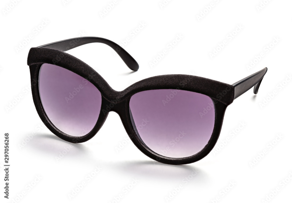 Stylish women's sunglasses with a frame trimmed in black velvet. View in half a turn.