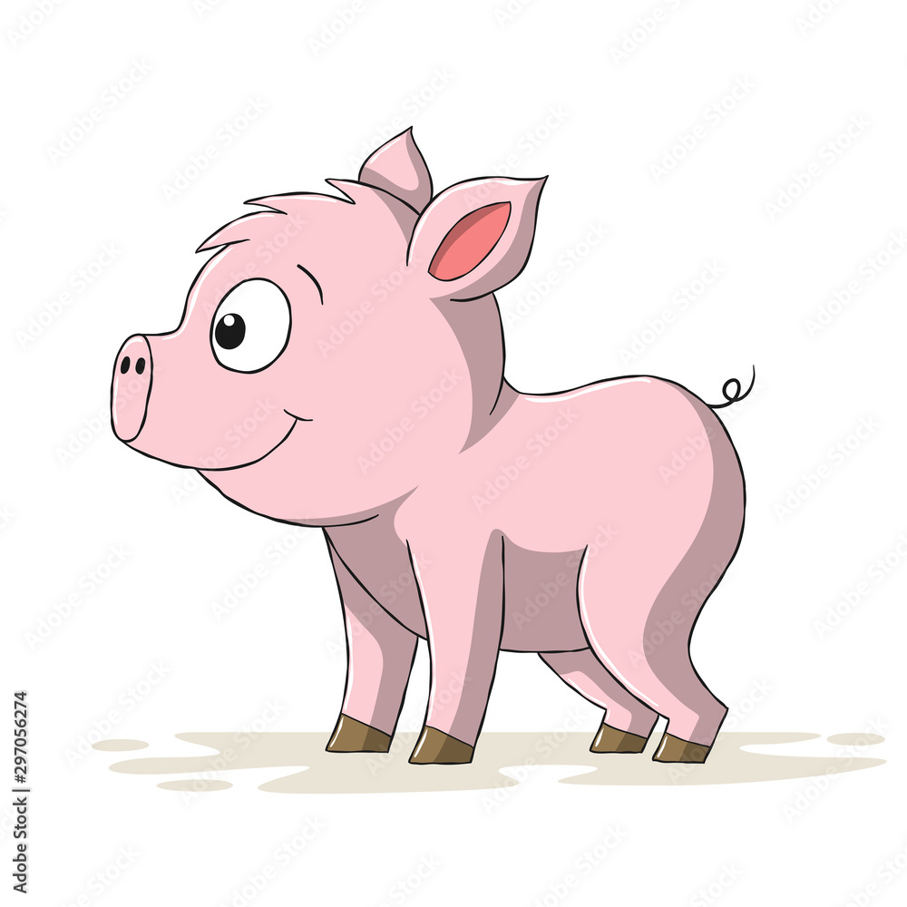 Fototapeta premium Funny cartoon pig. Hand drawn vector illustration with separate layers.