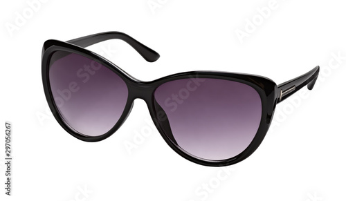 Stylish women's sunglasses on a white background. In half a turn. 