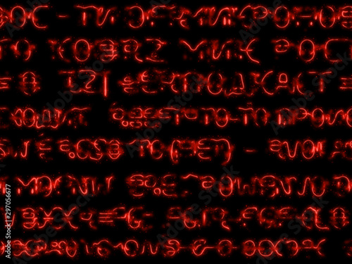 Dark seamless background with red ominous letters of the nonexistent alphabet