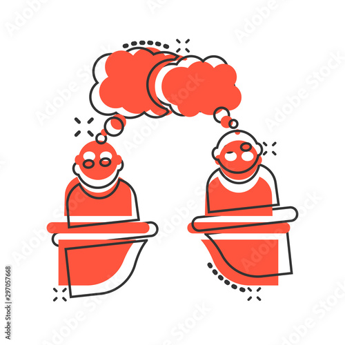 Politic debate icon in comic style. Presidential vector cartoon illustration pictogram. Businessman discussion business concept splash effect.