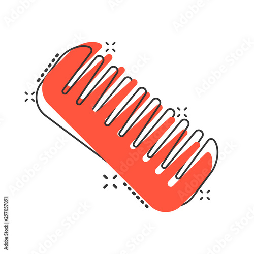 Hair brush icon in comic style. Comb accessory vector cartoon illustration pictogram splash effect.