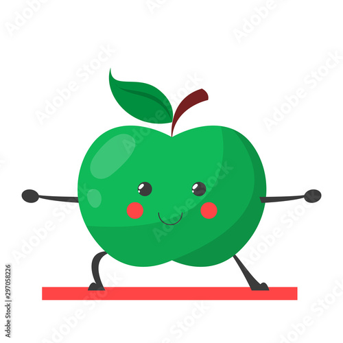 Apple character doing yoga exercise vector isolated. Funny fruit