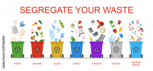 Segregate your waste vector isolated. Container in a row