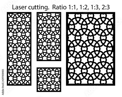 Cnc geometric template set. Laser cutting vector pattern. Panels and screens for cnc cut.
