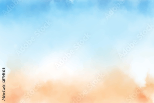 Fototapeta blue sky and sand beach watercolor background