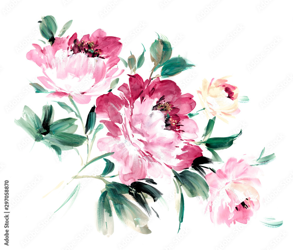 Obraz Flowers watercolor illustration.Manual composition.Big Set watercolor elements.