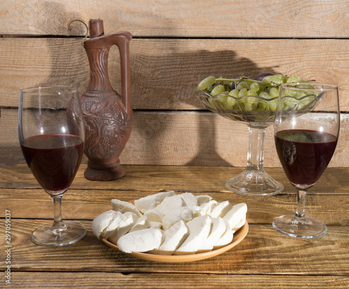 mozzarella cheese with wine and