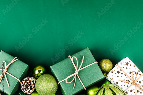 Christmas background with gift boxes,  Preparation for holidays. Top view with copy space.