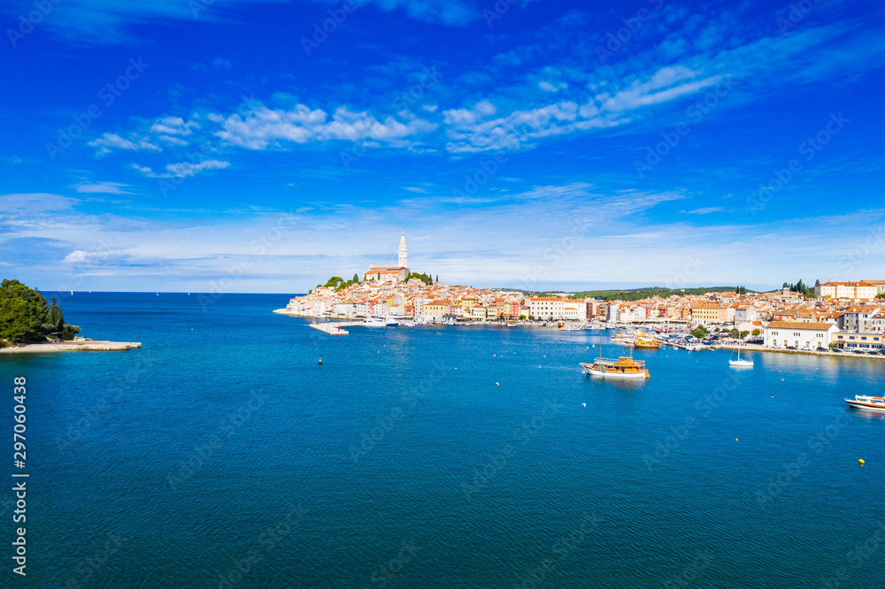 Croatia, Istria, panoramic view of the beautiful old town of Rovinj on Adriatic sea coastline