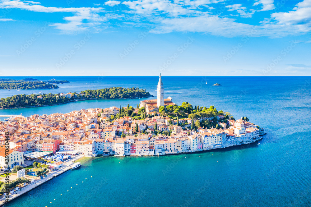 Croatia, Istria, panoramic view of the beautiful old town of Rovinj on Adriatic sea coastline