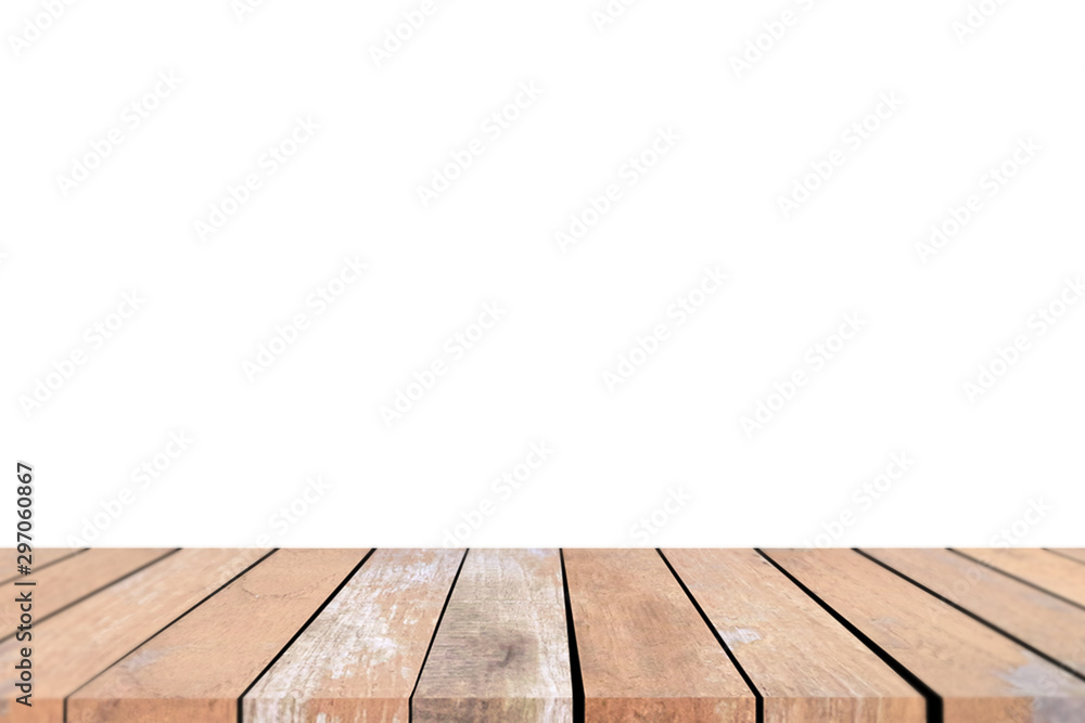 Wood table top isolated on white background. Used for product placement or montage. Wood table top isolated on white background. Used for product placement or montage.