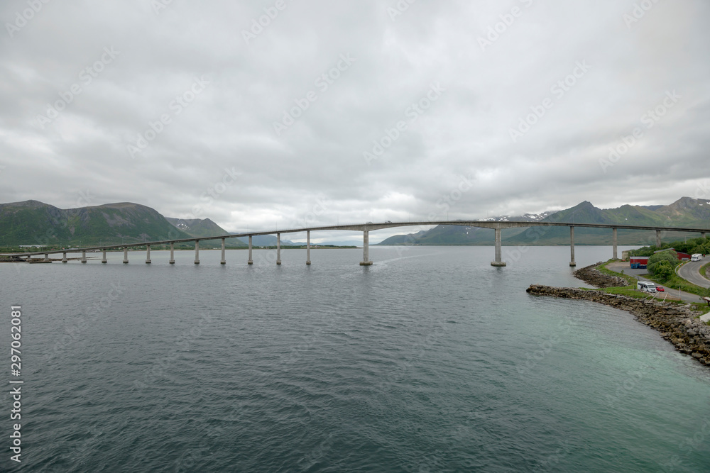 high bridge over fjord at Rysohamn, Norway