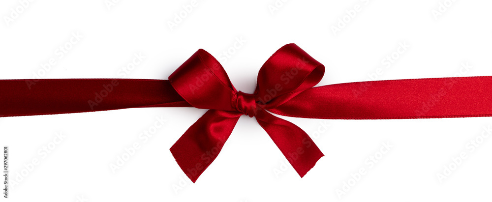 Red gift bow on white - obrazy, fototapety, plakaty 